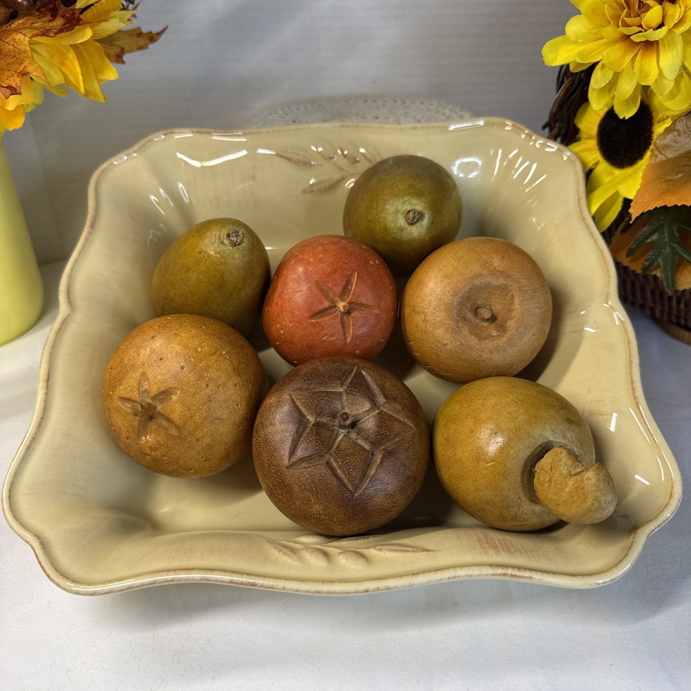 Vintage MCM 7 Carved Wooden Fruit Mixed Fruit. BOWL NOT INCLUDED